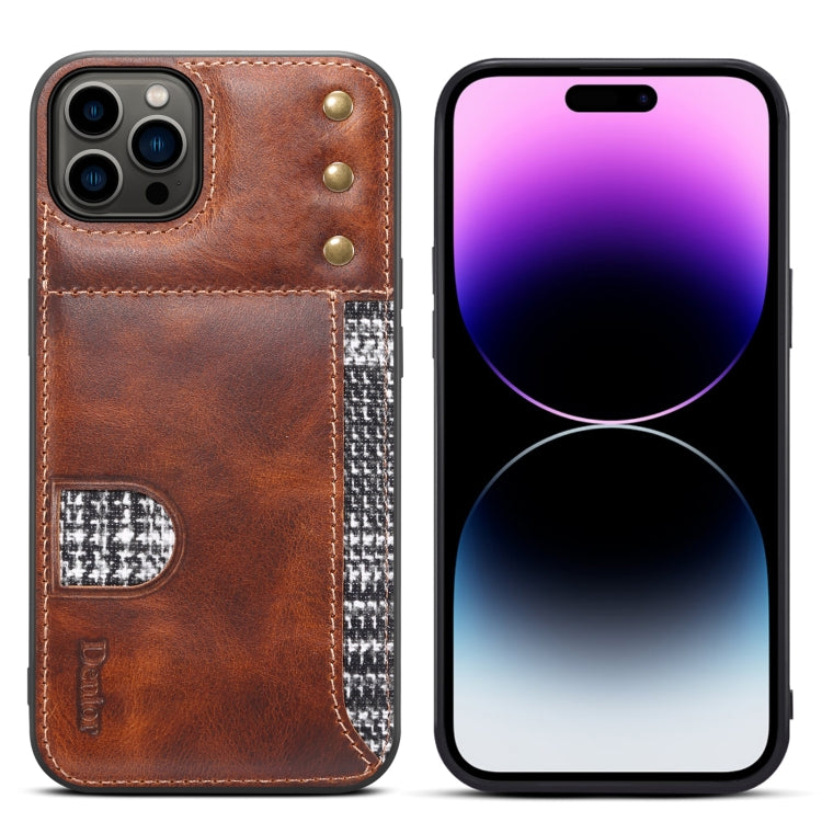 For iPhone 14 Pro Max Denior Oil Wax Cowhide Card Slot Phone Case