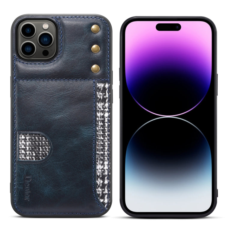 For iPhone 14 Pro Max Denior Oil Wax Cowhide Card Slot Phone Case