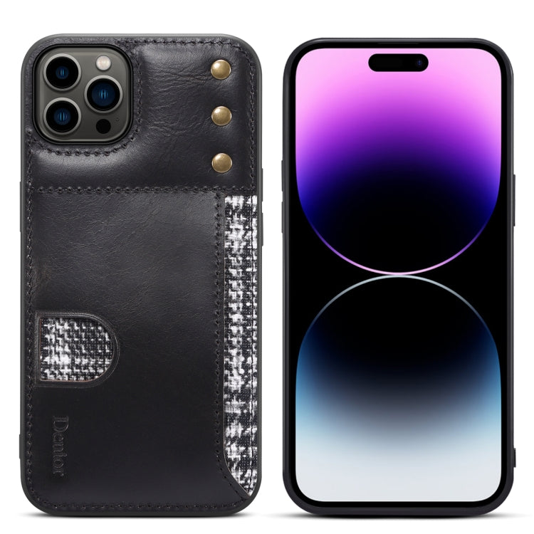 For iPhone 14 Pro Max Denior Oil Wax Cowhide Card Slot Phone Case