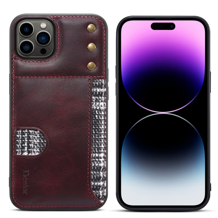 For iPhone 14 Pro Denior Oil Wax Cowhide Card Slot Phone Case
