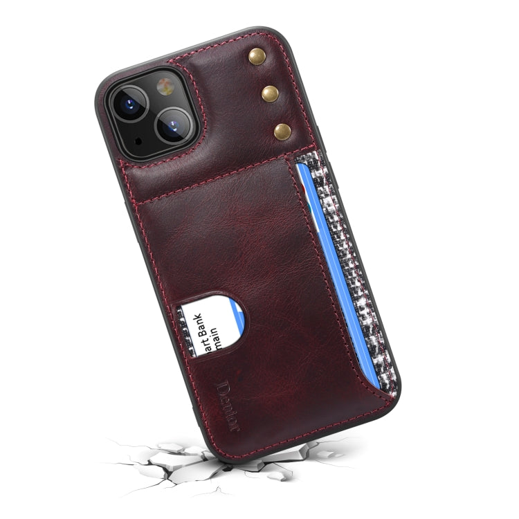 For iPhone 14 Denior Oil Wax Cowhide Card Slot Phone Case