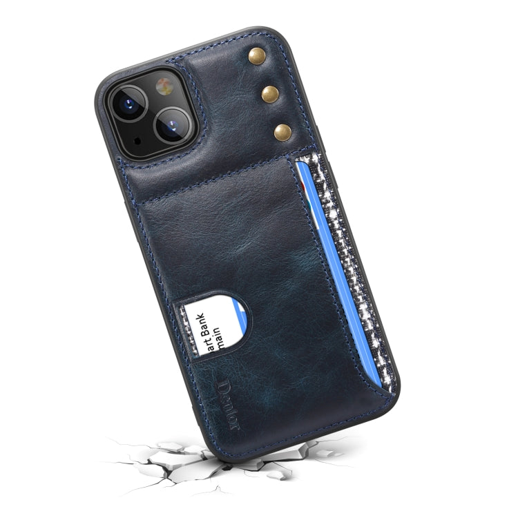 For iPhone 14 Denior Oil Wax Cowhide Card Slot Phone Case