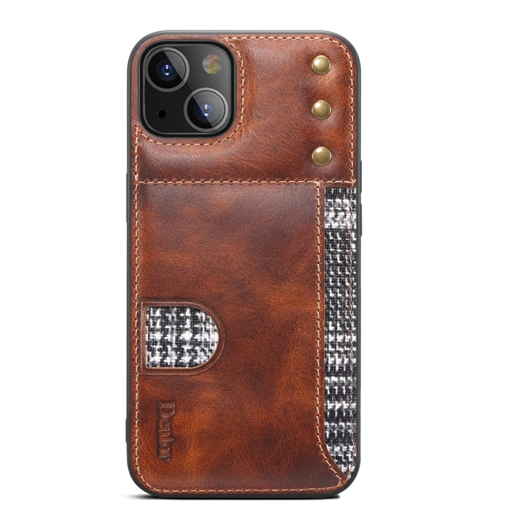 For iPhone 14 Plus Denior Oil Wax Cowhide Card Slot Phone Case