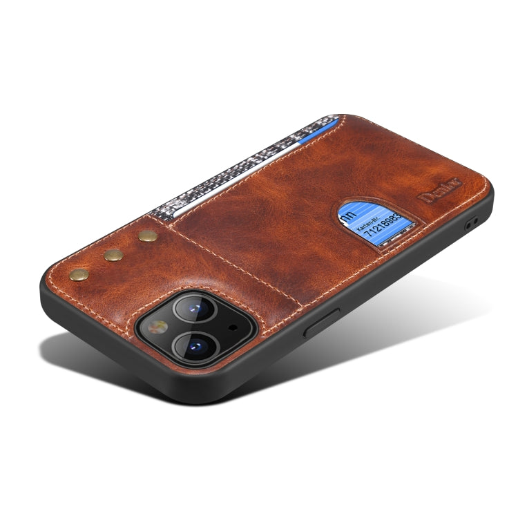 For iPhone 14 Plus Denior Oil Wax Cowhide Card Slot Phone Case