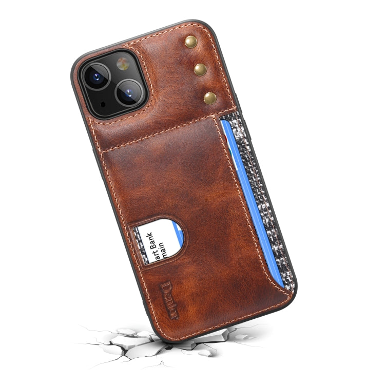 For iPhone 14 Plus Denior Oil Wax Cowhide Card Slot Phone Case