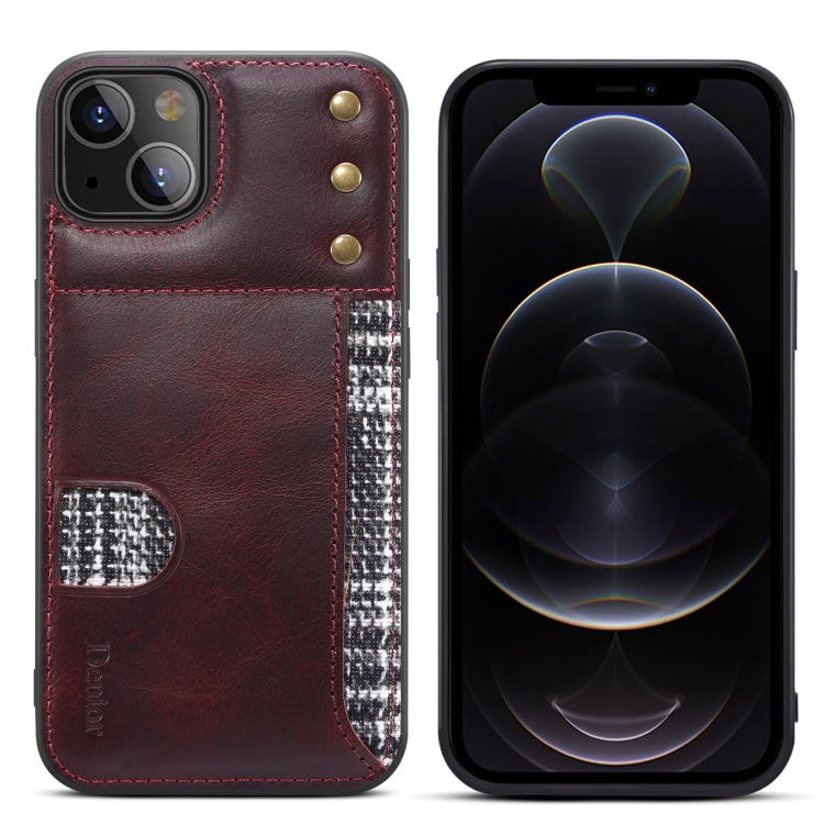 For iPhone 14 Plus Denior Oil Wax Cowhide Card Slot Phone Case