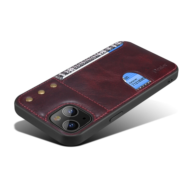 For iPhone 14 Plus Denior Oil Wax Cowhide Card Slot Phone Case