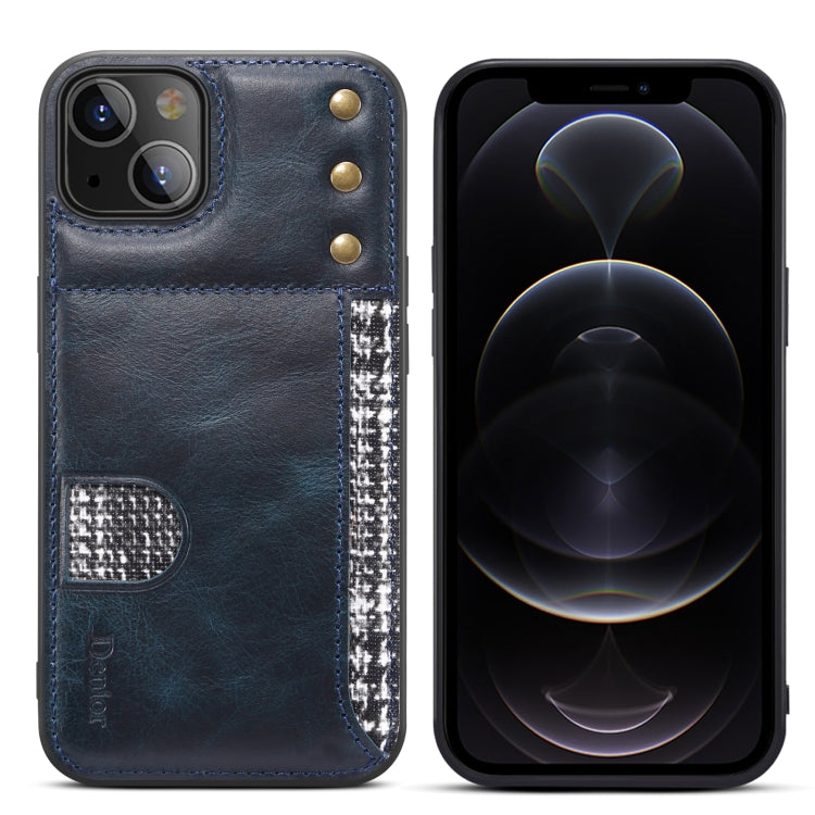 For iPhone 14 Plus Denior Oil Wax Cowhide Card Slot Phone Case