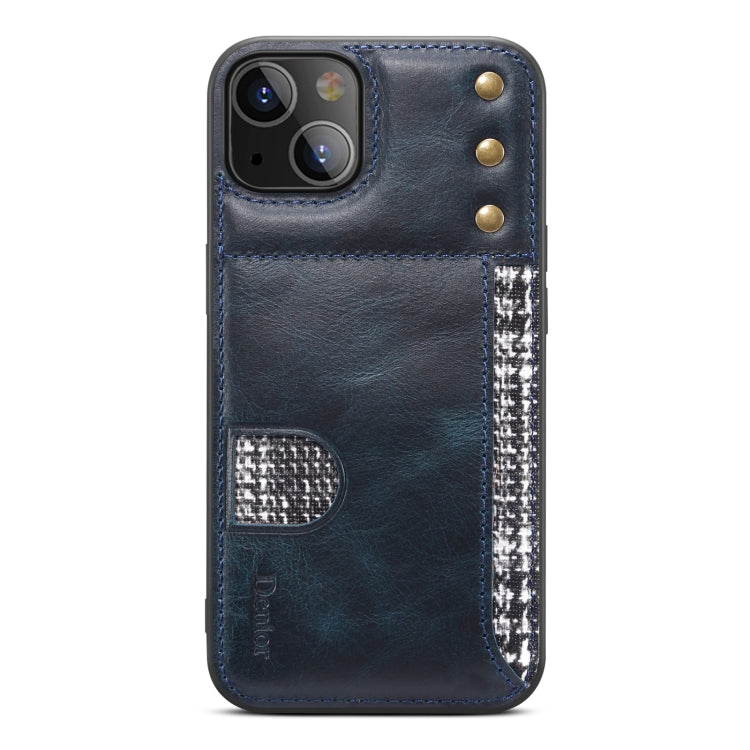 For iPhone 14 Plus Denior Oil Wax Cowhide Card Slot Phone Case