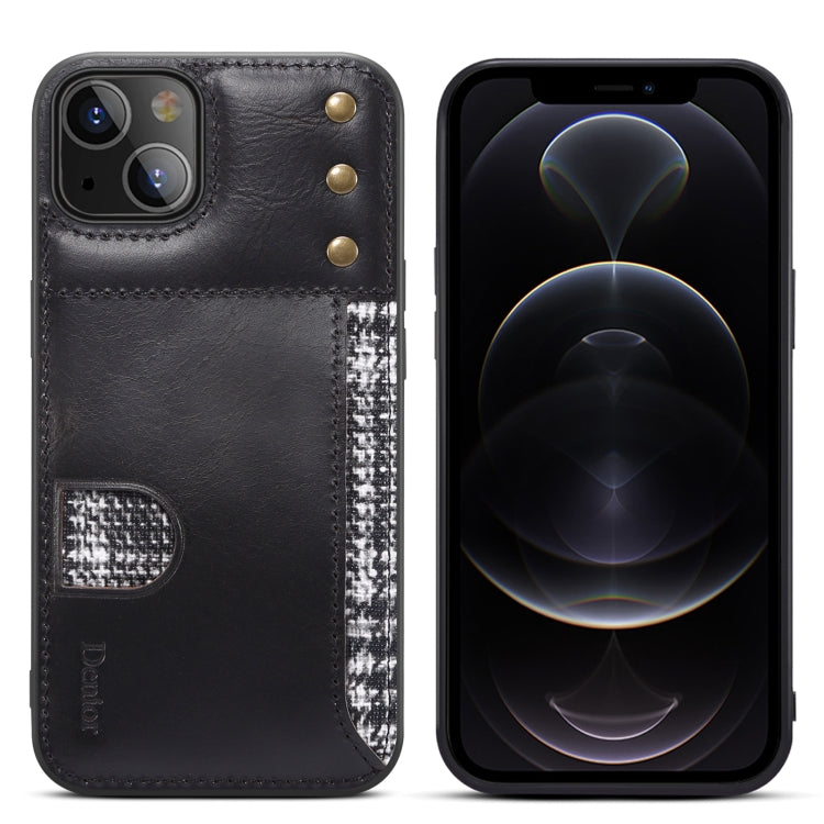 For iPhone 14 Plus Denior Oil Wax Cowhide Card Slot Phone Case