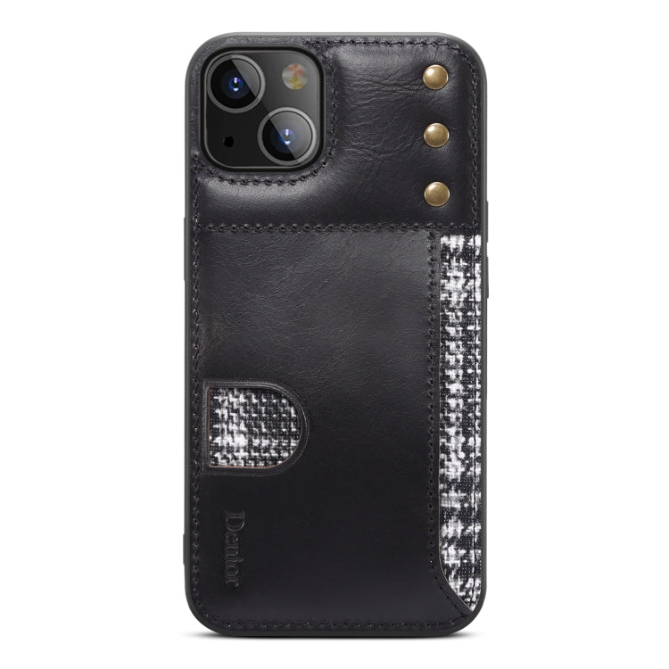 For iPhone 14 Plus Denior Oil Wax Cowhide Card Slot Phone Case