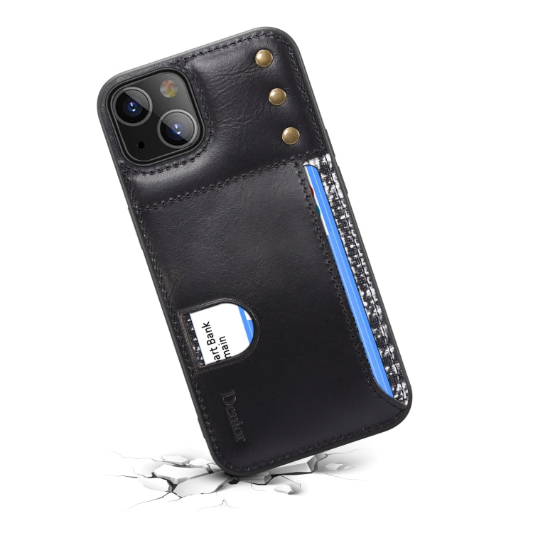 For iPhone 14 Plus Denior Oil Wax Cowhide Card Slot Phone Case