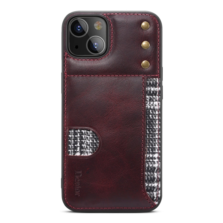 For iPhone 13 Denior Oil Wax Cowhide Card Slot Phone Case