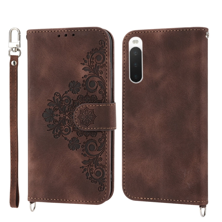 For Sony Xperia 5 IV Skin-feel Flowers Embossed Wallet Leather Phone Case