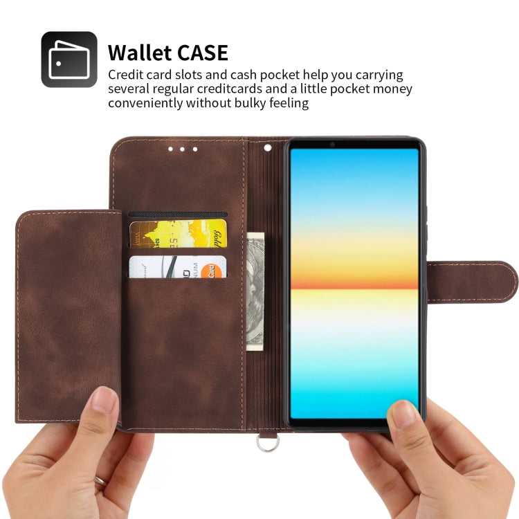 For Sony Xperia 5 IV Skin-feel Flowers Embossed Wallet Leather Phone Case