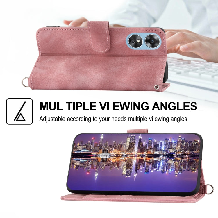 For OPPO A17 4G Skin-feel Flowers Embossed Wallet Leather Phone Case