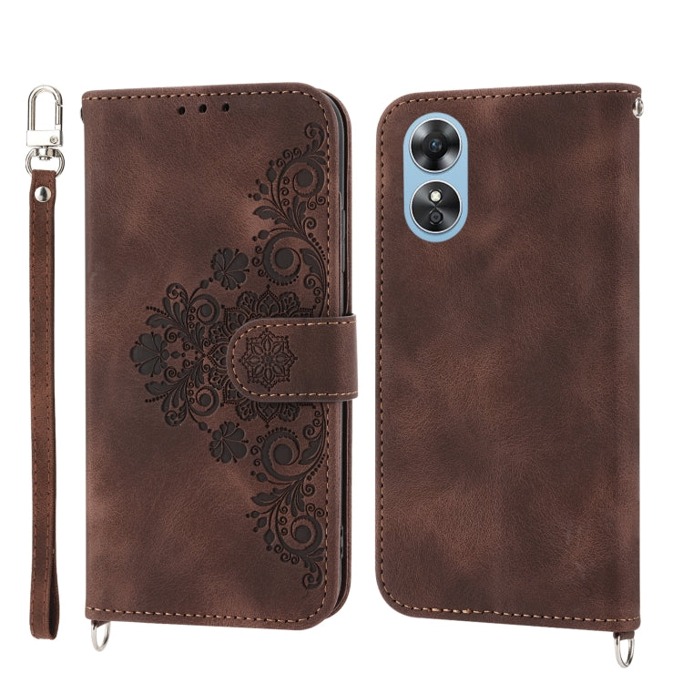 For OPPO A17 4G Skin-feel Flowers Embossed Wallet Leather Phone Case