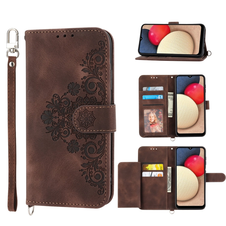 For Sharp Simple Sumaho 5 Skin-feel Flowers Embossed Wallet Leather Phone Case