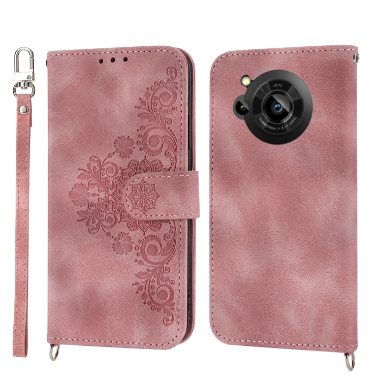 For Sharp Aquos R7 / P7 Skin-feel Flowers Embossed Wallet Leather Phone Case