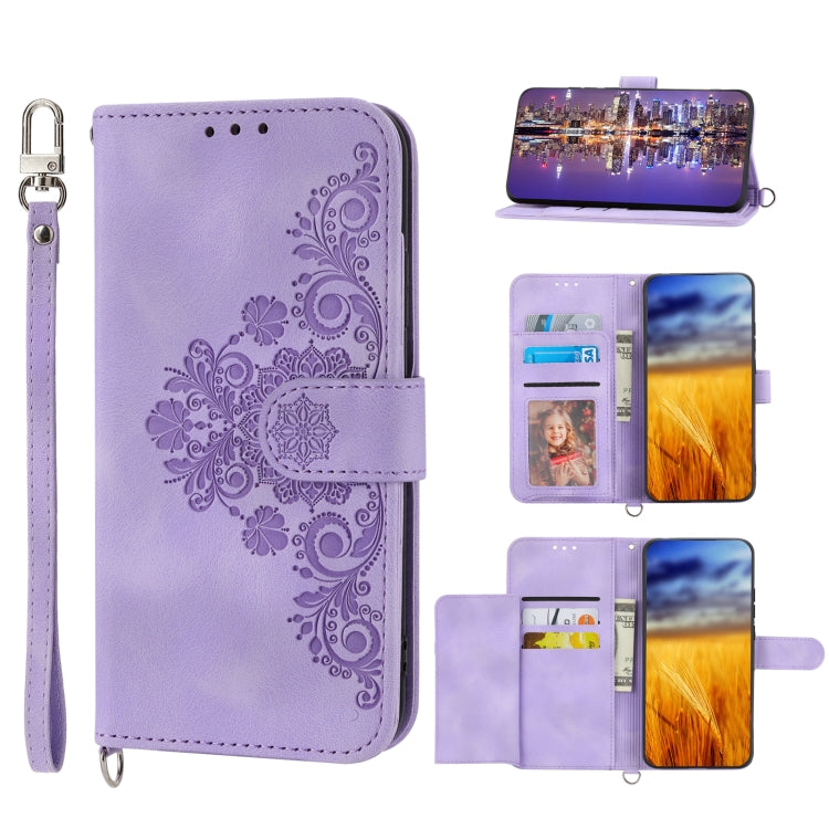 For Sharp Aquos R7 / P7 Skin-feel Flowers Embossed Wallet Leather Phone Case