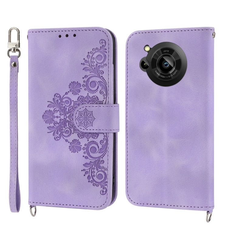For Sharp Aquos R7 / P7 Skin-feel Flowers Embossed Wallet Leather Phone Case