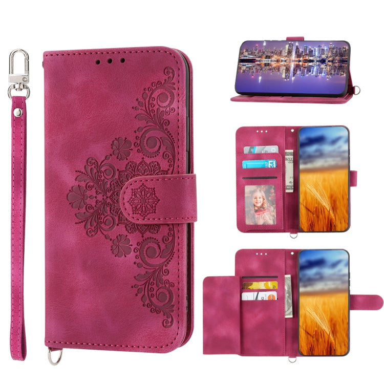 For Sharp Aquos R7 / P7 Skin-feel Flowers Embossed Wallet Leather Phone Case