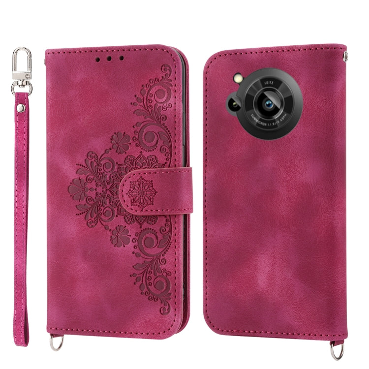 For Sharp Aquos R7 / P7 Skin-feel Flowers Embossed Wallet Leather Phone Case