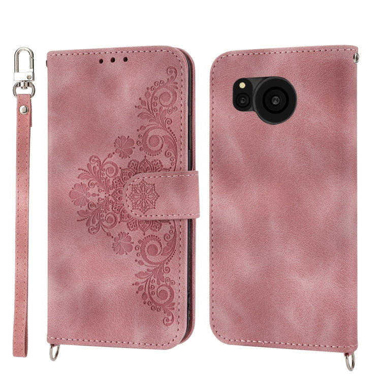 For Sharp Aquos Sense7 Skin-feel Flowers Embossed Wallet Leather Phone Case