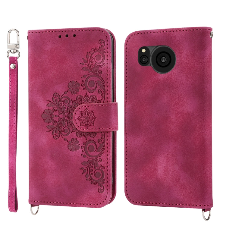 For Sharp Aquos Sense7 Skin-feel Flowers Embossed Wallet Leather Phone Case