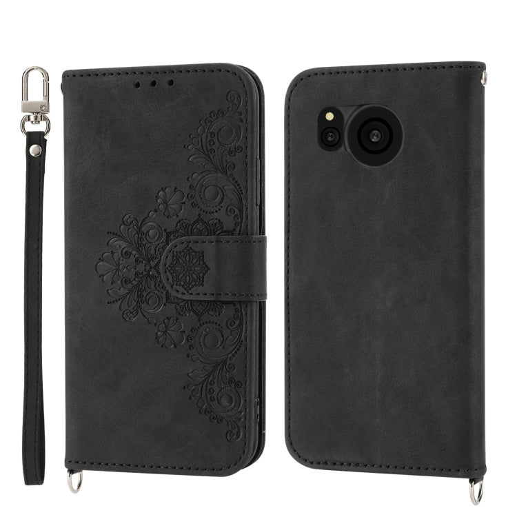 For Sharp Aquos Sense7 Plus Skin-feel Flowers Embossed Wallet Leather Phone Case