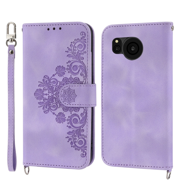 For Sharp Aquos Sense7 Plus Skin-feel Flowers Embossed Wallet Leather Phone Case