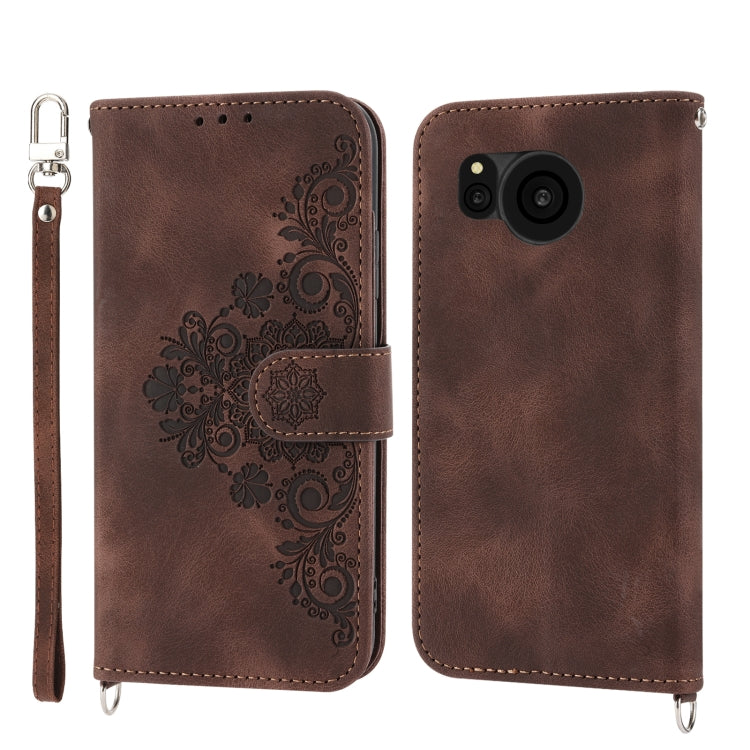 For Sharp Aquos Sense7 Plus Skin-feel Flowers Embossed Wallet Leather Phone Case