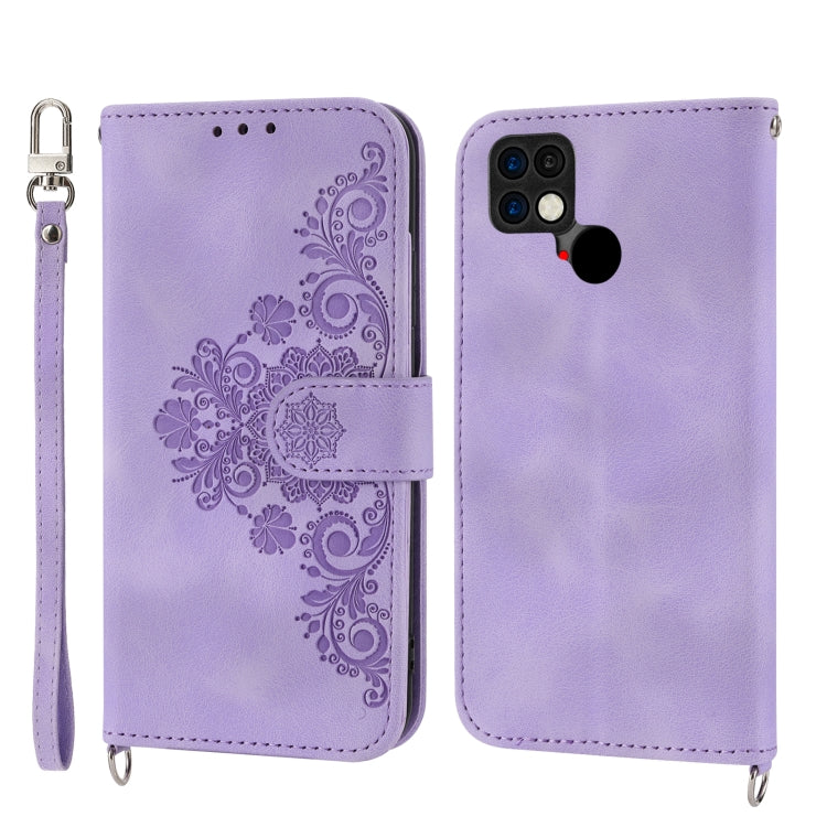 For Xiaomi Poco C40 Skin-feel Flowers Embossed Wallet Leather Phone Case