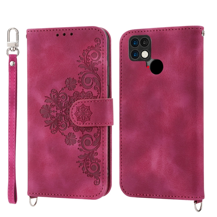 For Xiaomi Poco C40 Skin-feel Flowers Embossed Wallet Leather Phone Case