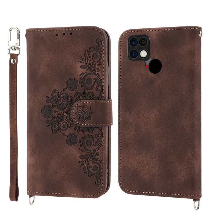 For Xiaomi Poco C40 Skin-feel Flowers Embossed Wallet Leather Phone Case