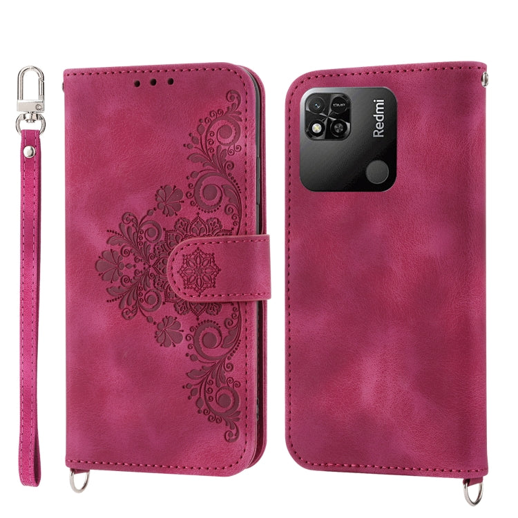 For Xiaomi Redmi 10A Skin-feel Flowers Embossed Wallet Leather Phone Case