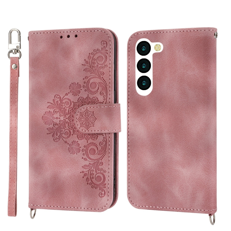 For Samsung Galaxy S23 5G Skin-feel Flowers Embossed Wallet Leather Phone Case