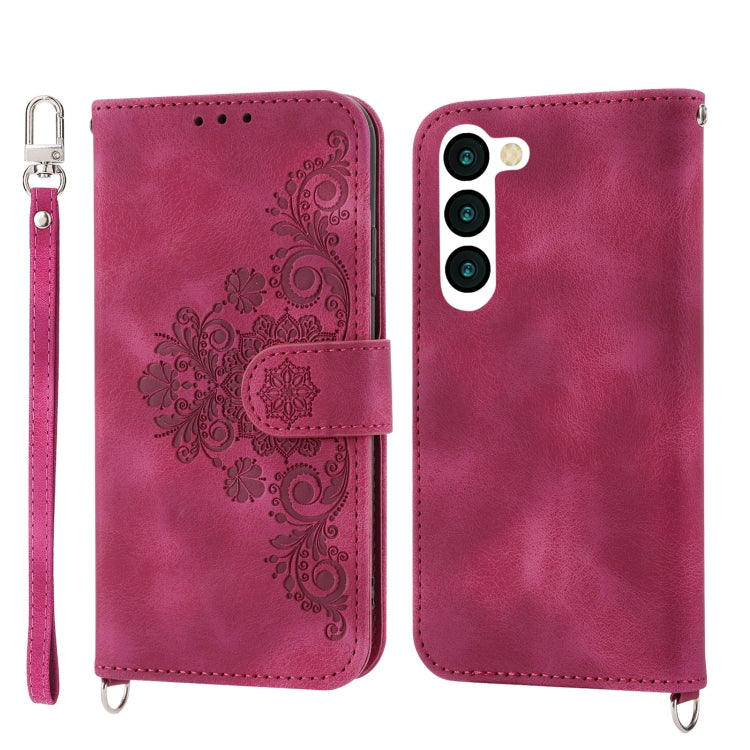 For Samsung Galaxy S23 5G Skin-feel Flowers Embossed Wallet Leather Phone Case