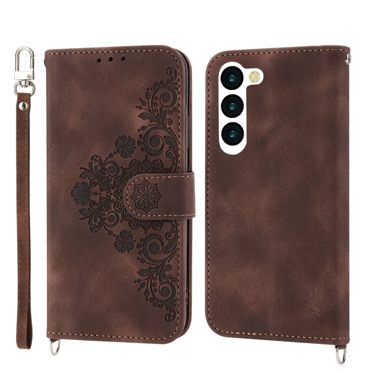 For Samsung Galaxy S23 5G Skin-feel Flowers Embossed Wallet Leather Phone Case