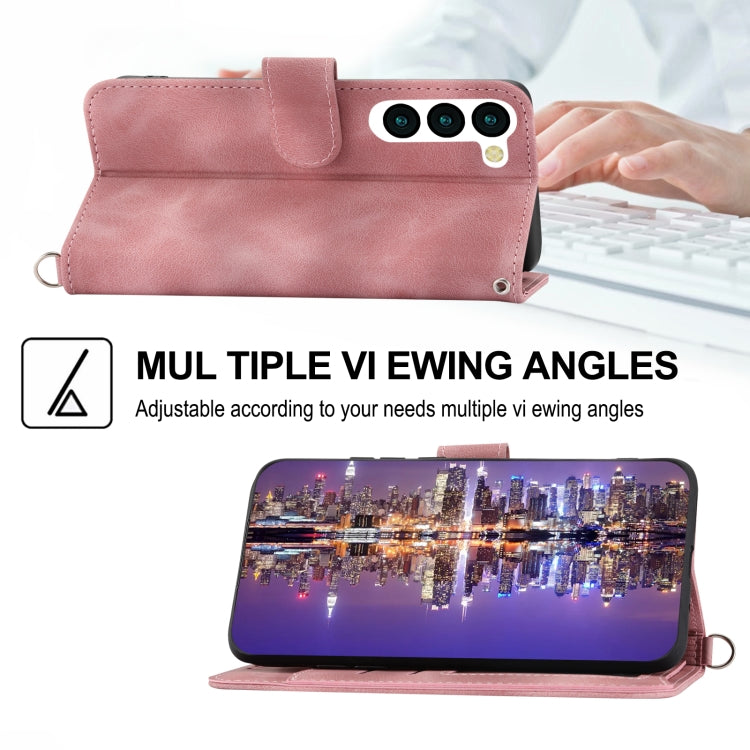 For Samsung Galaxy S23+ Skin-feel Flowers Embossed Wallet Leather Phone Case