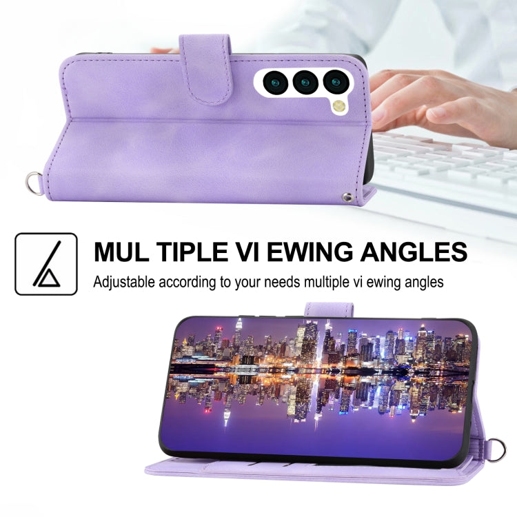 For Samsung Galaxy S23+ Skin-feel Flowers Embossed Wallet Leather Phone Case