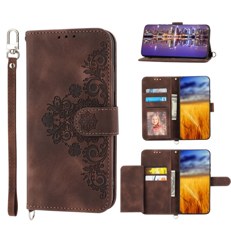 For Samsung Galaxy S23+ Skin-feel Flowers Embossed Wallet Leather Phone Case