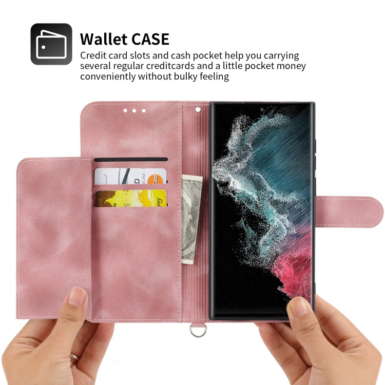 For Samsung Galaxy S23 Ultra 5G Skin-feel Flowers Embossed Wallet Leather Phone Case