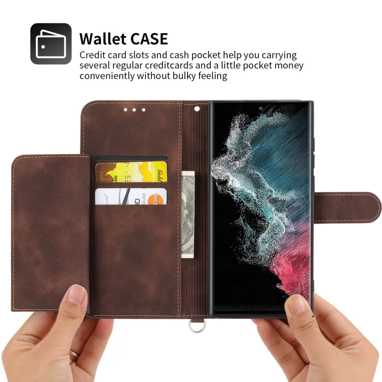 For Samsung Galaxy S23 Ultra 5G Skin-feel Flowers Embossed Wallet Leather Phone Case