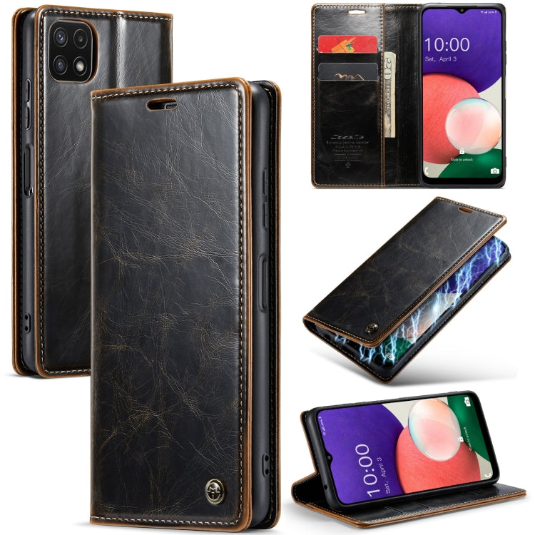 For Samsung Galaxy A22 5G / F42 5G CaseMe 003 Crazy Horse Texture Leather Phone Case