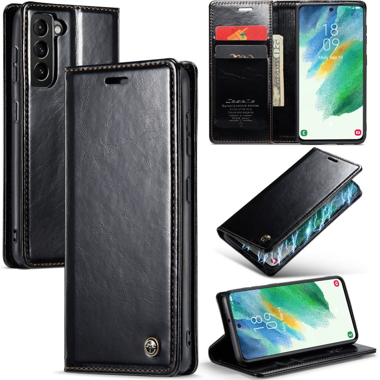 For Samsung Galaxy S21 FE 5G CaseMe 003 Crazy Horse Texture Leather Phone Case