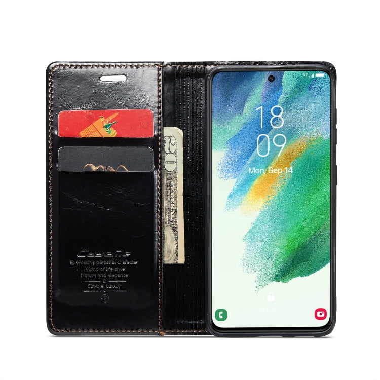 For Samsung Galaxy S21 FE 5G CaseMe 003 Crazy Horse Texture Leather Phone Case