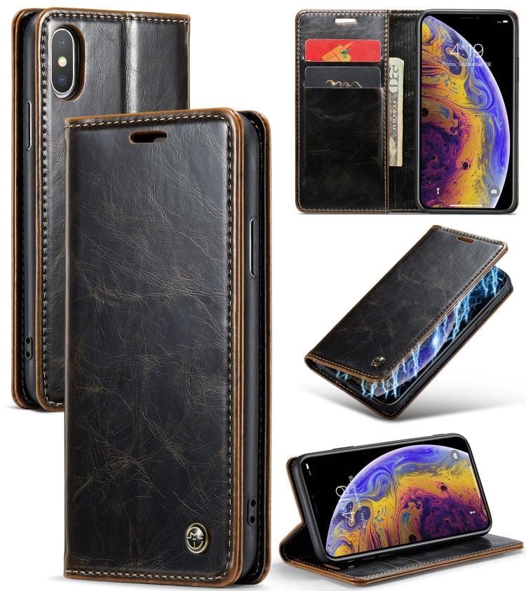 For iPhone XS Max CaseMe 003 Crazy Horse Texture Leather Phone Case