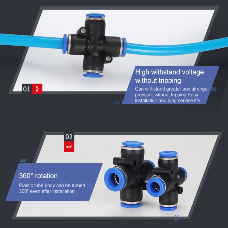 PZA-6 LAIZE 10pcs Plastic PZA Four-way Pneumatic Quick Fitting Connector