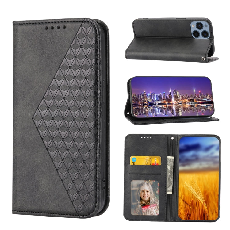 For Sony Xperia 5 IV Cubic Grid Calf Texture Magnetic Leather Phone Case